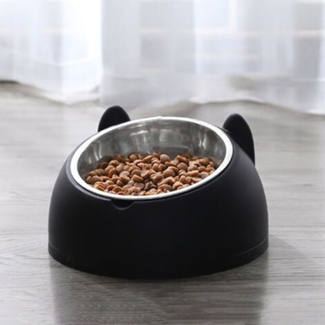 BUNTHAUS Gamelle pour chat double surélevée, inclinaison de 15 °, bol anti-dérapant anti-vemit, stockage automatique de l'eau pour chats et chiots(noir) (1/5)