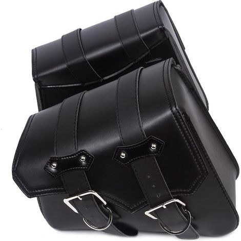 Lot de 2 Sacoches Latérales Moto, Forme Triangulaire, Grande Capacité, Noir, Cuir PU (1/5)