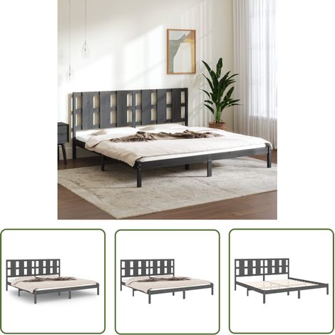 The Living Store Massivholzbett Grau Kiefer 200x200 cm - Holzbett - Doppelbett - Kiefernholzbett - Massives Holzbett - Modernes Bett (1/5)