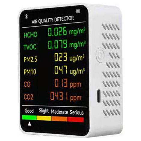 6 en 1 PM2,5 PM10 HCHO TVOC CO CO2 Détecteur multifonctionnel de qualité de l'air CO Dioxyde de carbone Formaldéhyde Moniteur LCD Grand écran d'affichage Portable Bureau à domicile Hôtel Bureau Testeu (1/5)