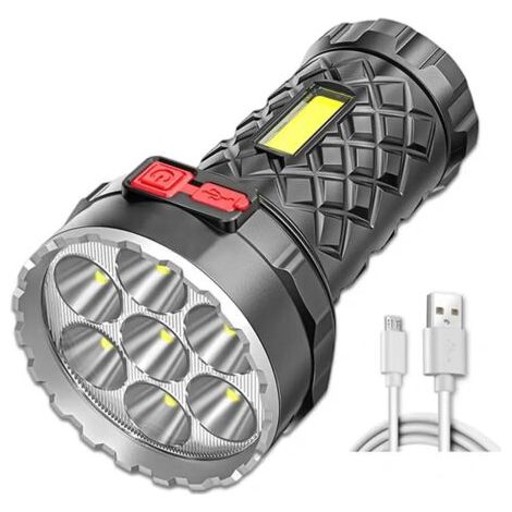 Double Source de Lumière Ultra Puissante ABS Lampe de Poche COB Lumière Latérale USB Rechargeable Super Lumineux LED Torche Extérieure Nuit Pêche