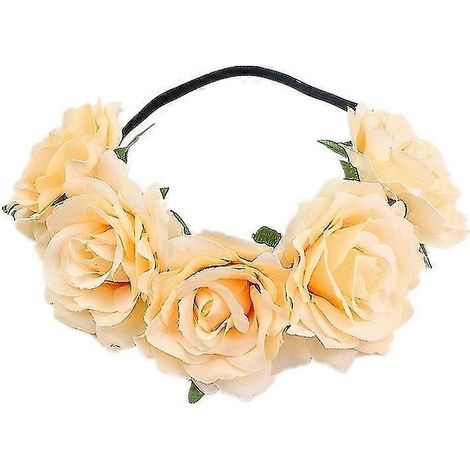 Couronne de roses, guirlande de fleurs, bandeau, accessoire de tête pour mariage et festival (rouge) (d-583-a)-light yellow