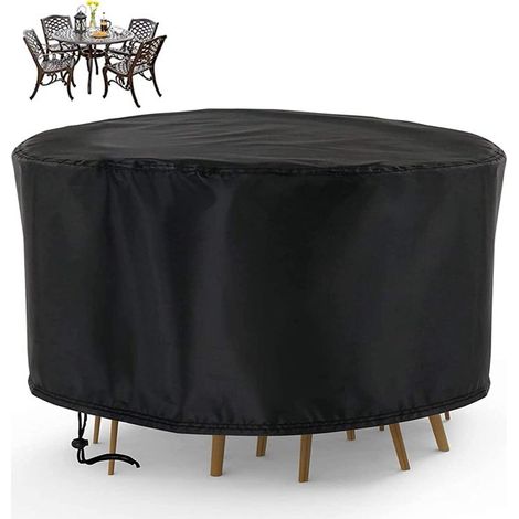 Runde Schutzhülle für Gartentische, 185 x 110 cm, aus wasserdichtem Oxford-Gewebe, staub- und reißfest, mit Aufbewahrungstasche. (1/5)