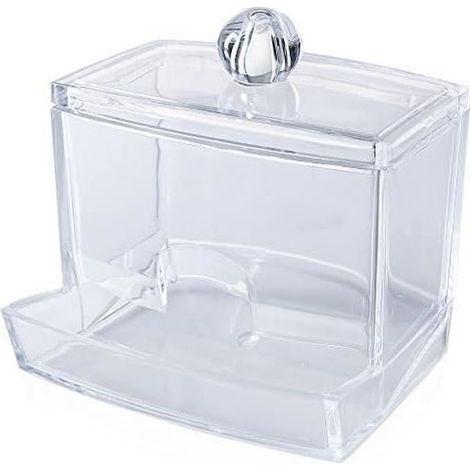 Distributeur Cotons-tiges Acryliques, Boite Coton-Tige Transparent, Boîte de Rangement pour Coton Tige avec Couvercle (1/4)
