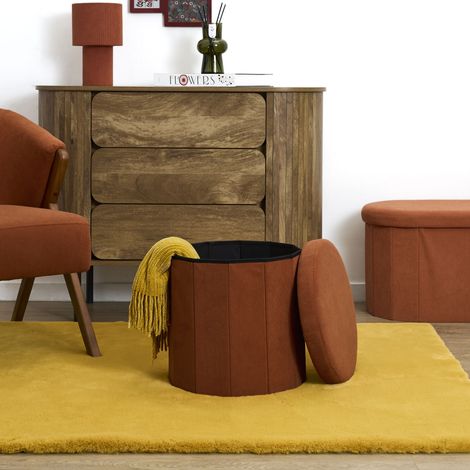 Coffre Pouf Pliable - HOME DECO FACTORY - Jules - Côtelé - Terracotta (1/4)