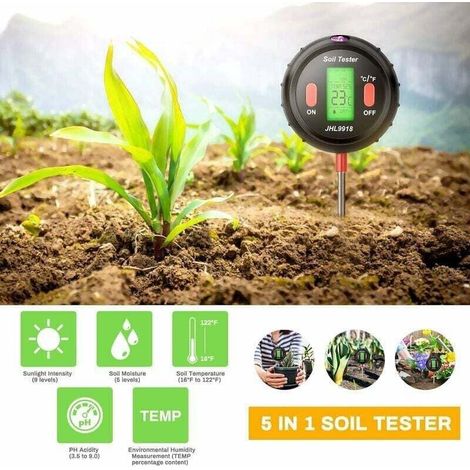Testeur de sol numérique 5 en 1 - pH, ensoleillement, température et hygromètre, adapté à l'entretien des pelouses (Nior) (1/4)