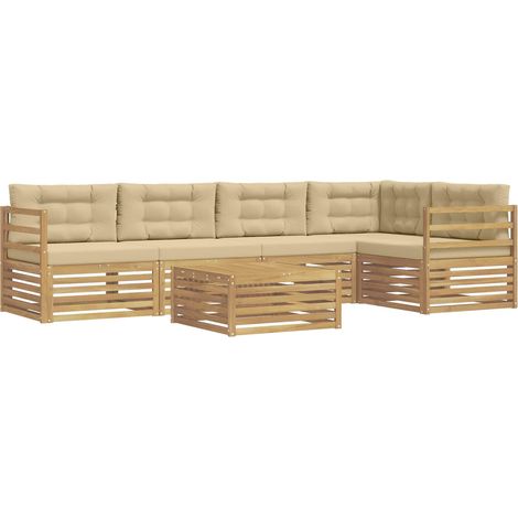 Outdoor Sofa Set with Cushion 6 pcs White and Beige Polyester vidaXL (1/5)
