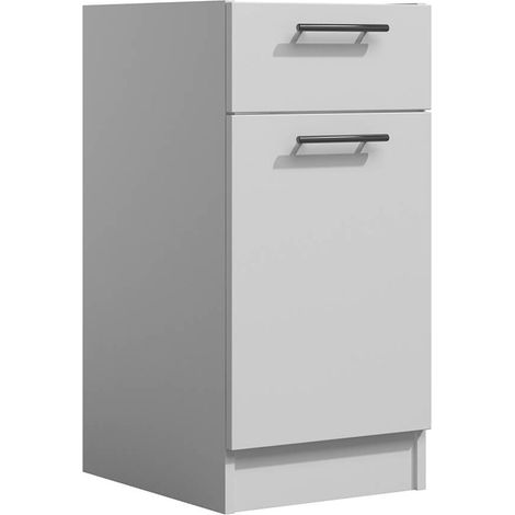 Tendencio – Meuble de cuisine bas 40 cm – 1 porte – 1 tiroir – Blanc mat – Panneaux de particules stratifiés – Montage rapide et facile