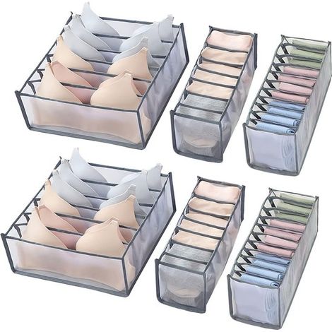 Organisateur de placard - boîte de rangement - 2 pièces - ensemble de 3 pièces organisateur - nylon - gris - 6 cellules 7 cellules 11 cellules - sac de rangement pour soutien-gorge chaussettes culotte (1/5)