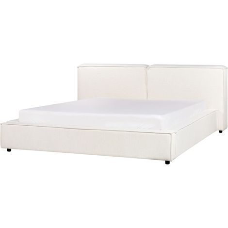 Letto matrimoniale in tessuto bianco sporco con struttura a doghe 180 x 200 cm Linards