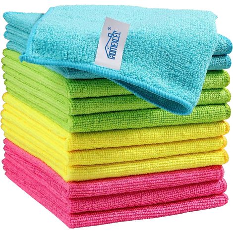 Lot de 12 Chiffons en Microfibre,Torchons Lavette Microfibre Ménage,Ultra-Doux, Haute Absorption, Idéal pour Cuisine, Voiture, vitres et Toute la Maison 30 x 30 CM, Multicolore (1/5)