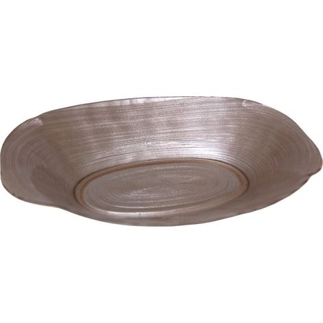Coupe Ovale en Verre Beige Plat de Présentation pour Apéritif et Dessert 19 x 25 x 5 cm - PANGIVO (1/4)