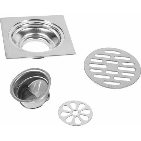 Siphon de sol carré en acier inoxydable pour douches, avec grille amovible, convenant aux salles de bains, cuisines et garages.-AquaForge (1/5)
