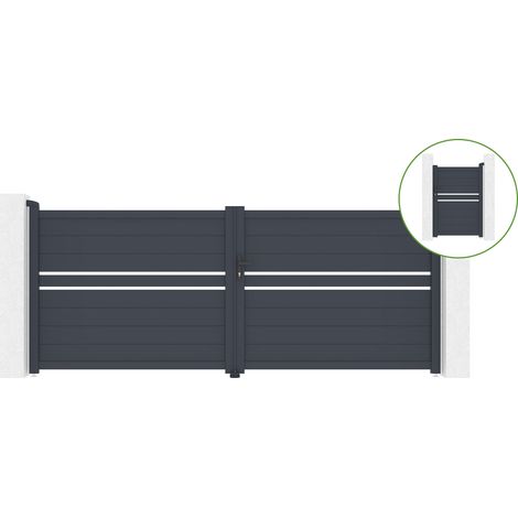 Portail battant 3,5m CIMONE H.140cm alu + portillon CIMONE H.140cm GRIS (1/5)