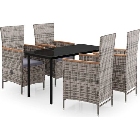 Ensemble de salle à manger de jardin avec coussins 5 pcs Gris 3 (1/5)