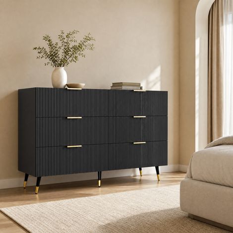 Sideboard 120 x 40 x 77 cm mit 6 Schubladen, schwarz und gold HAVRYA (1/5)