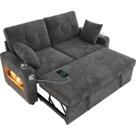 MODENUIT 2-Sitzer Schlafsofa aus Chenille mit LED, USB/Type-C, Stauraum und Getränkehaltern Grau (1/5)