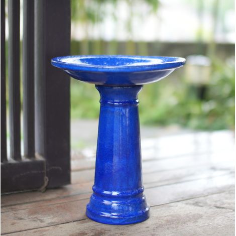 Bain d’oiseaux en céramique Ø 31,5 cm hauteur 38 cm bleu roi émaillé OKWISH (1/5)