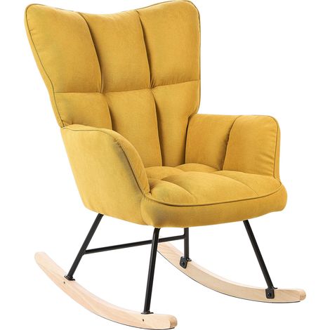 Silla mecedora de poliéster amarillo negro madera clara patas de madera Oulu