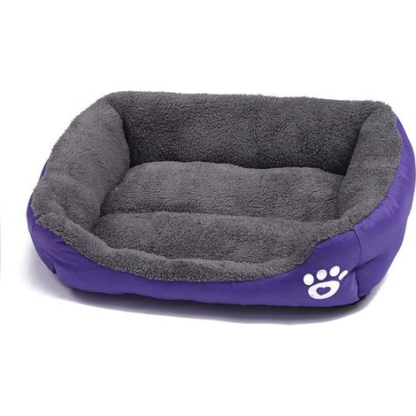 Panier pour Chien et Chat (S, 43 x 32 cm), carré, Violet, pour Chiens et Chats de Taille Moyenne et Petite, Moelleux et Doux, pour Bouledogue français (1/5)