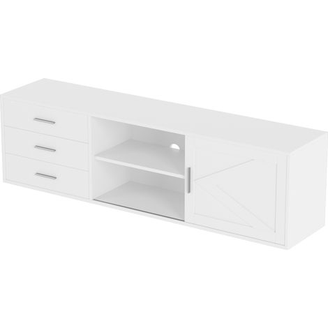 Meuble TV HOMAVO 3 tiroirs 160 cm blanc TVG1-S (1/5)