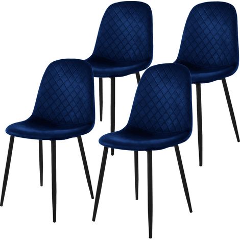 ML-Design Juego de 4x Sillas de Comedor Azul Oscuro con respaldo Asiento Ergonómico Acolchado Tapizado de Terciopelo con Patas de Metal Sillón de Diseño Moderno para Mesa de Salón, Escritorio o Cocina (1/5)