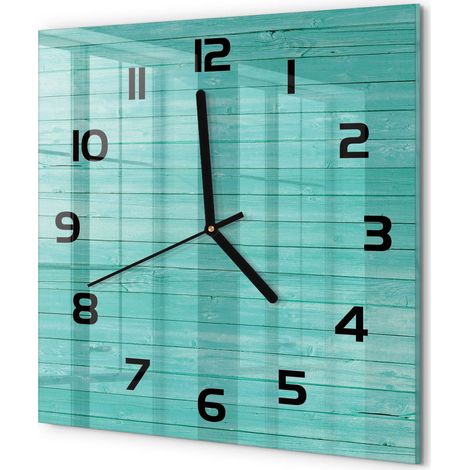 Horloge Murale Carrée Sans Cadre en Verre Trempé Silencieuse et Moderne Planches vertes 30x30 cm (1/5)