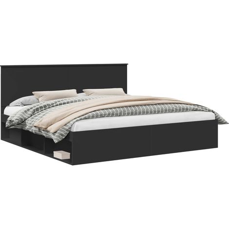 Bed Frame with Headboard Black 200 x 200 cm Solid Pine Wood vidaXL (1/5)