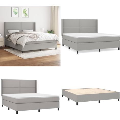 Sommier à lattes de lit avec matelas Gris clair 180x200cm Tissu - Lit Double - Lit Tapissier - Literie - Matelas À Ressorts Ensachés - Tête De Lit Ajustable - Home & Living (1/5)