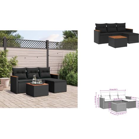 The Living Store Salon de jardin 5 pcs avec coussins noir résine tressée - Canapé de jardin (1/3)