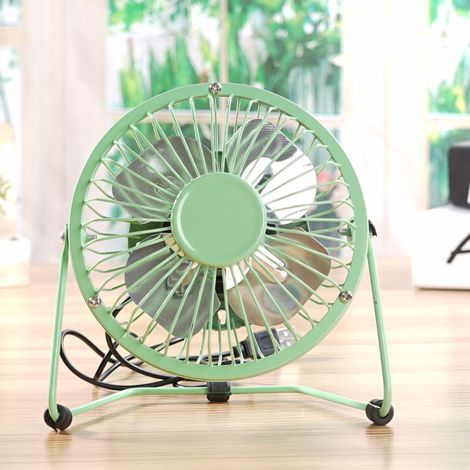 Mini ventilateur de bureau USB de 4 pouces (environ 10,2 cm), mini ventilateur de refroidissement personnel silencieux en métal, convient à la maison, au bureau et aux voyages en voiture (vert). (1/5)