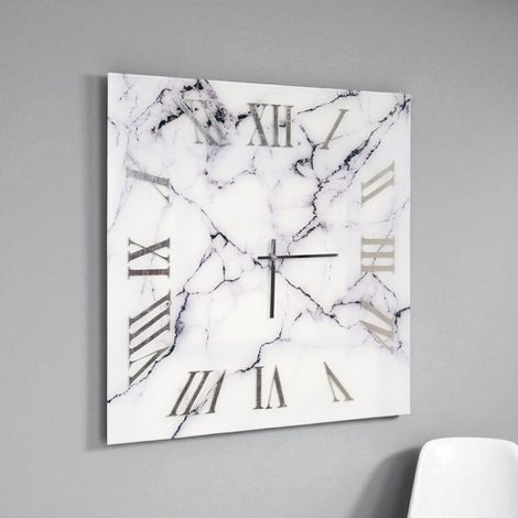 Orologio quadrato 65x65 cm in vetro temperato effetto marmo Bianco e Nero - OMIZ (1/4)