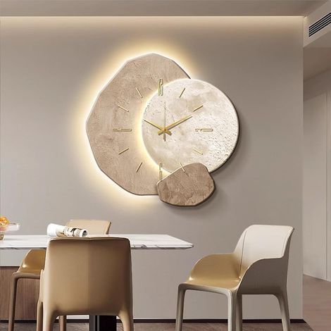 Horloge murale LED 3D effet pierre 40cm – Éclairage d'ambiance USB – Silencieuse pour maison, restaurant, hôtel
