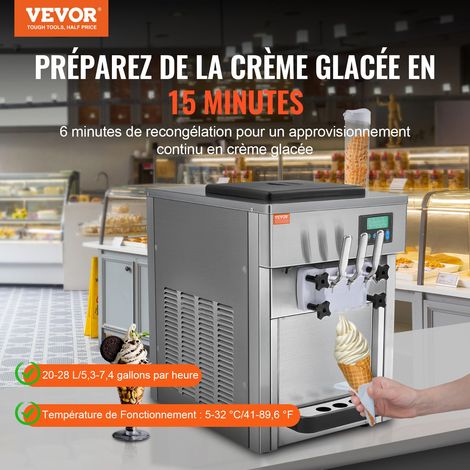 Machine à Crème Glacée Commerciale 20 L/h 1800 W 3 Saveurs, Trémie 2x4 L, Pré-Réfrigération, Nettoyage Automatique, pour Yaourt Café Snack-Bar Restaurant Supermarché (1/5)