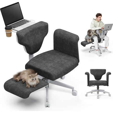 Criss Cross Bürostuhl mit Rädern & Armlehnen, Höhenverstellbarer Schreibtischstuhl mit verstecktem Tablett, Multifunktions-Schaukelstuhl für Home Office, ideal für Büro & Schlafzimmer (Dunkelgrau) (1/5)