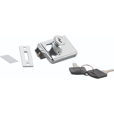 1x Serrure pour portes vitres avec cylindre verre épaisseur 4 à 8 mm avec clés contrepièce meuble bureau armoire, chrome (1/3)