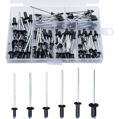 Ahlsen – Schwarze Aluminium-Blindnieten, 120 Stück – Sortiment M2.4 bis M4.0 – Für Metallbefestigungen – Inklusive Aufbewahrungsbox (1/5)