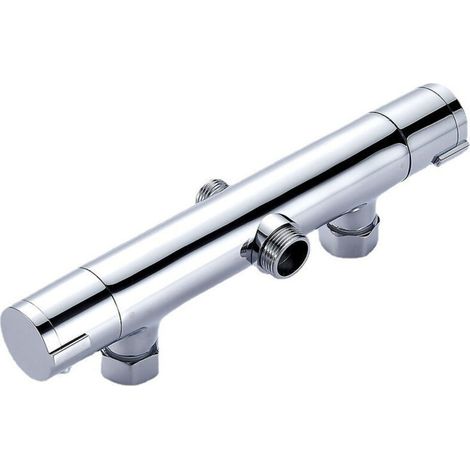 Mitigeur Thermostatique Douche Robinet Anti Brûlure avec 2 Sorties, Montage Mural, Température Constante, Chromé (1/4)
