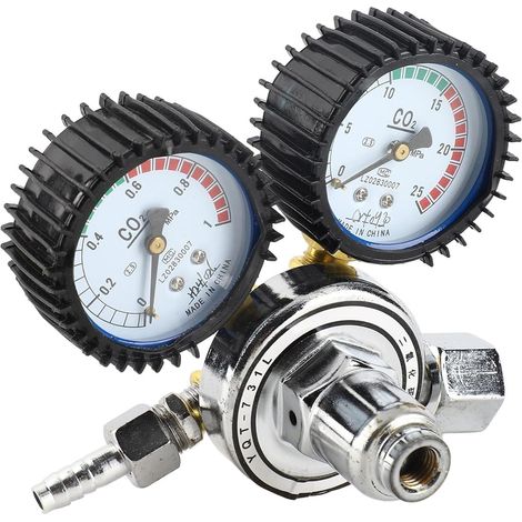 Régulateur de CO2 Double Haute Précision pour Soudure avec Réducteur de Pression, Double Jauge de Contrôle et Soupape de Sécurité pour Bouteilles de Gaz Industrielles (1/5)