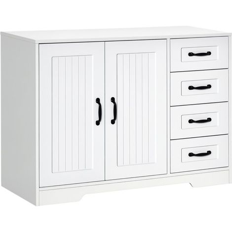 Buffet moderne blanc avec 4 tiroirs et 1 placard. Dimensions : 105 x 40 x 76 cm (1/5)