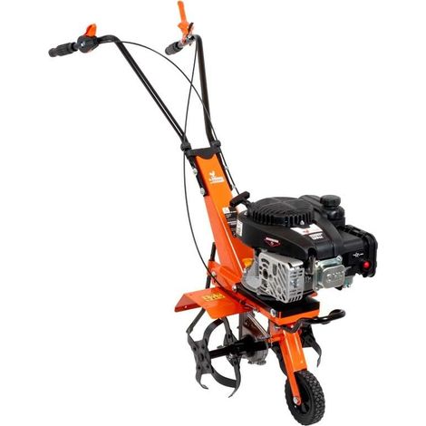 St Pierre Du Champ – Motobineuse thermique 139cc 2.4kW – 4 fraises Ø 26cm – Largeur de travail 36cm – Profondeur jusqu’à 20cm – Moteur Loncin OHV