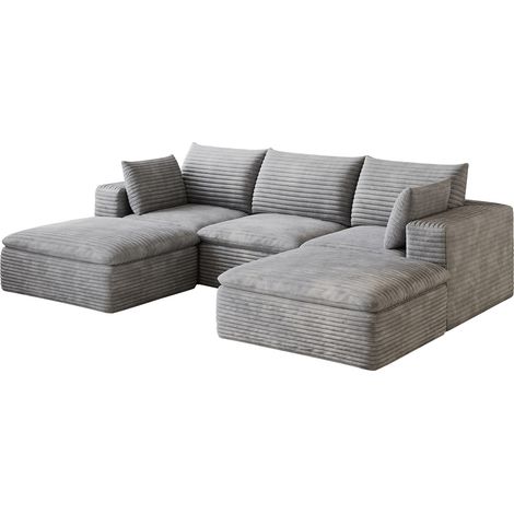 ELVMI Sofá Modular 260 cm con Relleno de Algodón Suave, Estructura de Espuma, Gris (1/4)