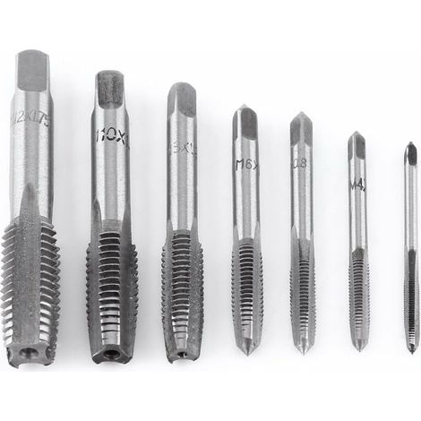 7-teiliges Set metrischer Gewindebohrer, Gewindeschneidwerkzeug aus Stahl, Handgewindeschneidwerkzeuge M3 M4 M5 M6 M8 M10 M12