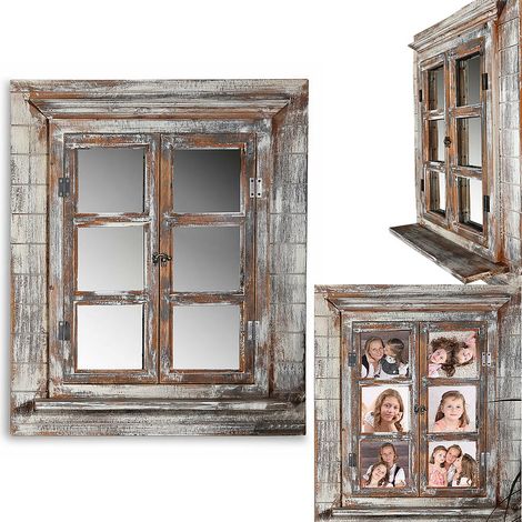 Specchio a parete Melko con persiane 64x54cm Shabby Chic finestra a specchio con mensola, portafinestra può essere utilizzata come cornice 13x13cm (1/5)