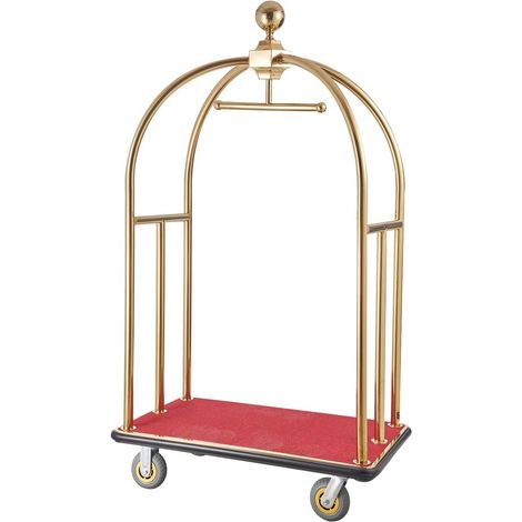 Chariot Porte-Bagages Hôtel Chariot à Bagages 500 kg Inox Brossé Moquette Rouge 4 Roues Caoutchouc 1080x640x1800 mm (1/5)