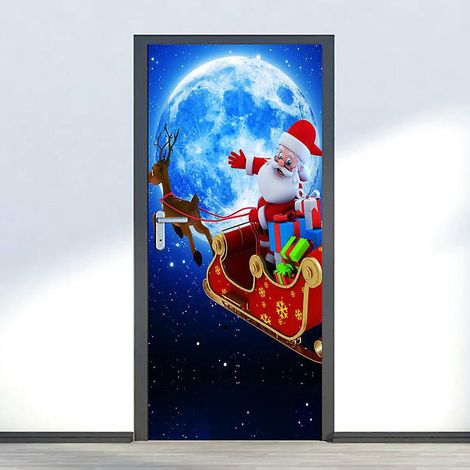 90 X 200 Cm Sticker Portedautocollant Poster De Porte 3d Pre Nol Donnant Aux Enfants Des Cadeaux De Nol Vinyle Affiche De Porte Sticker Mural Papi