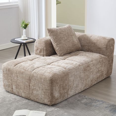 REDOM Sofá chaise longue 158x90x60 cm, bolsillos laterales y cojín incluido, asiento mullido, chenilla caqui