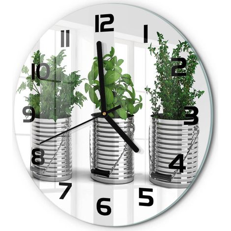 Horloge Murale Ronde Objet Décoratif en Verre Silencieuse pour Salon Plantes aromatiques fi 30 cm