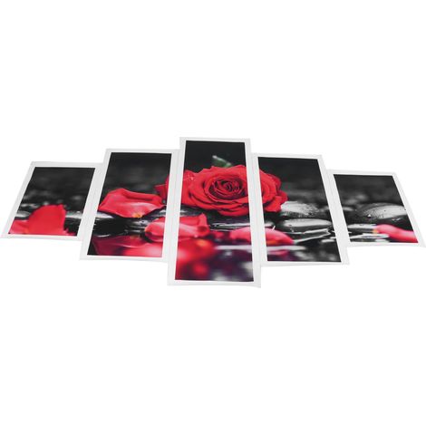 Ensemble de 5 tableaux muraux romantiques avec des roses rouges, sans cadre, pour la décoration intérieure. (1/5)