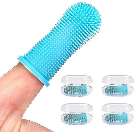 Lot de 4 brosses à dents pour chien, kit de brosses à dents pour doigt bleu